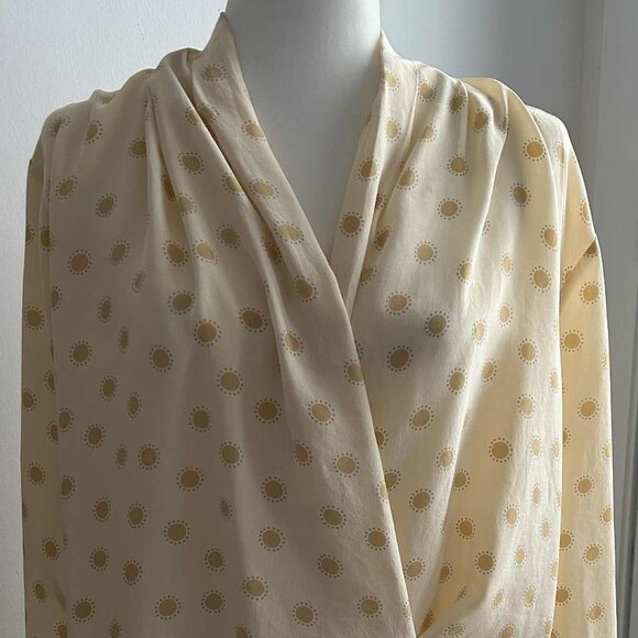 Alfred Sung Vintage Butter Pure Silk Wrap Blouse with Sunburst Dots – US 12 - Picture 3 of 12